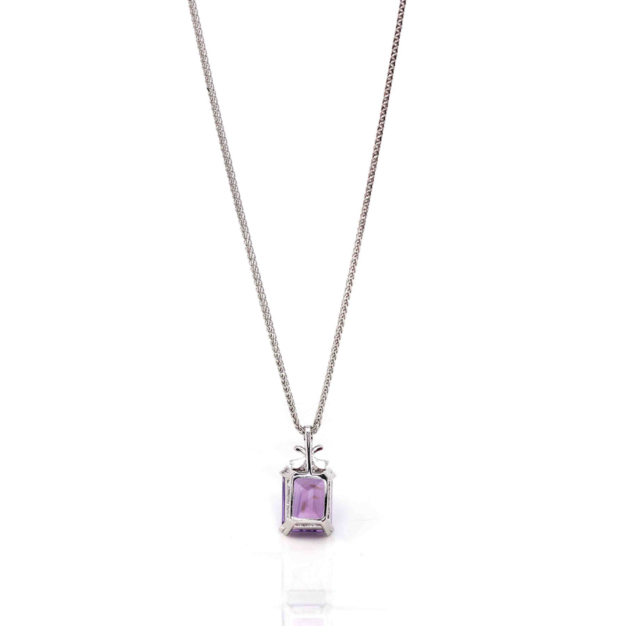 Baikalla Jewelry Silver Topaz Necklace Sterling Silver Natural Amethyst Emerald Cut Pendant Necklace With CZ