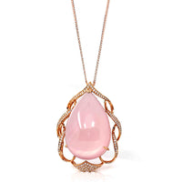Baikalla Jewelry Rose Quartz Necklace 18k Rose Gold Royal Rose Quartz Pendant Necklace with Diamonds