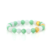 Baikalla Jewelry jade beads bracelet 24K Pure Yellow Gold Star Beads With Genuine Green Jade Round Beads Bracelet ( 9 mm )