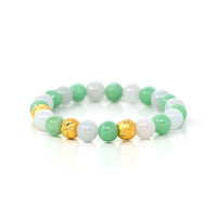 Baikalla Jewelry jade beads bracelet 24K Pure Yellow Gold Star Beads With Genuine Green Jade Round Beads Bracelet ( 9 mm )