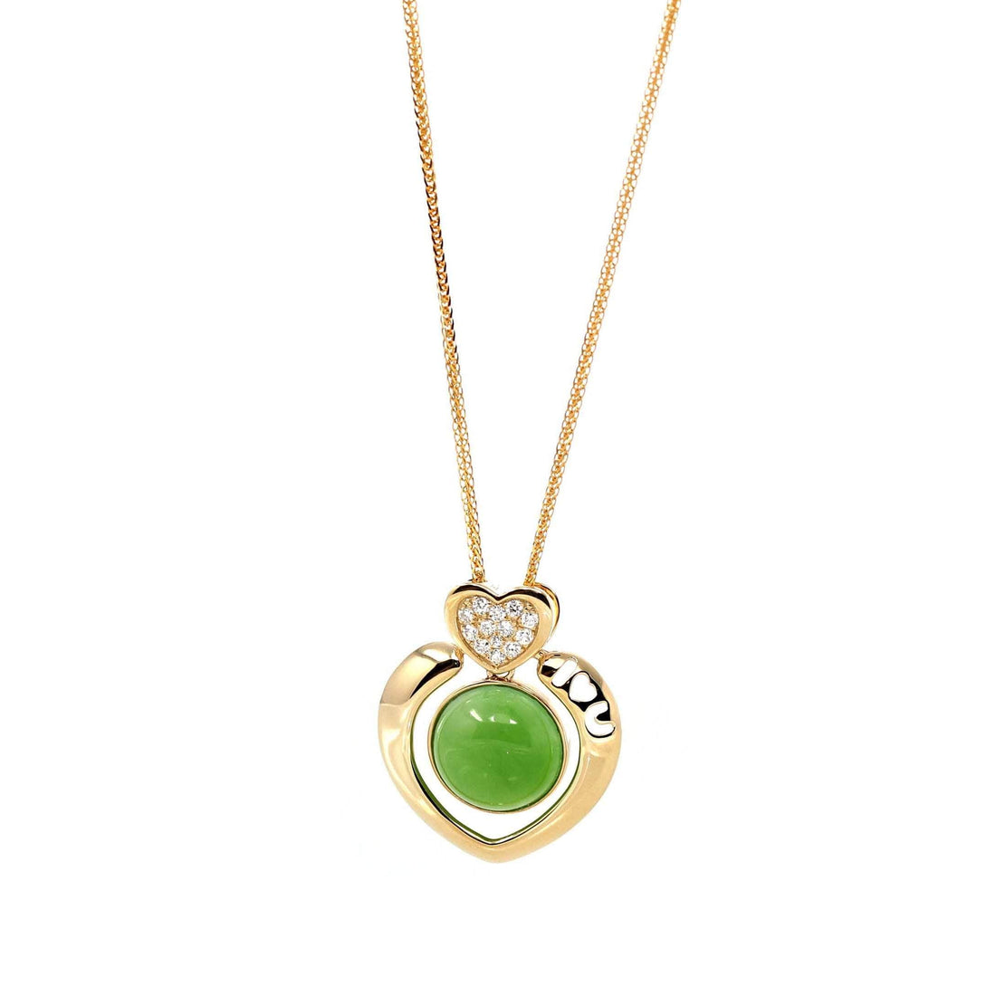 Baikalla Jewelry Gold Jade Pendant Pendant Only 14K Gold Genuine Green Apple Green Jade Love Pendant Necklace With VS1 Diamond