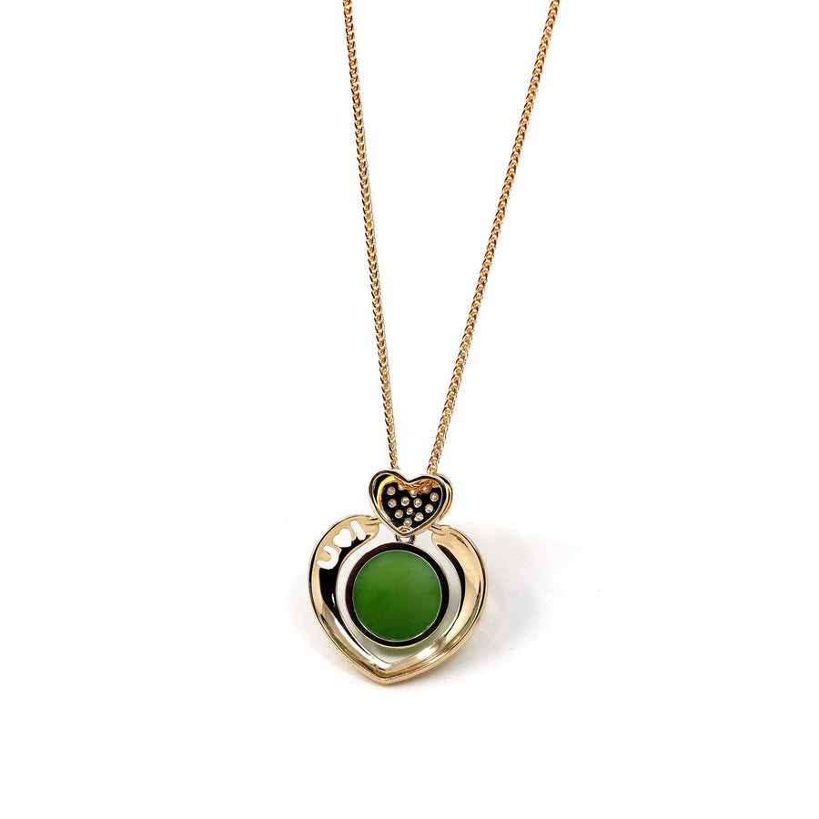 Baikalla Jewelry Gold Jade Pendant 14K Gold Genuine Green Apple Green Jade Love Pendant Necklace With VS1 Diamond