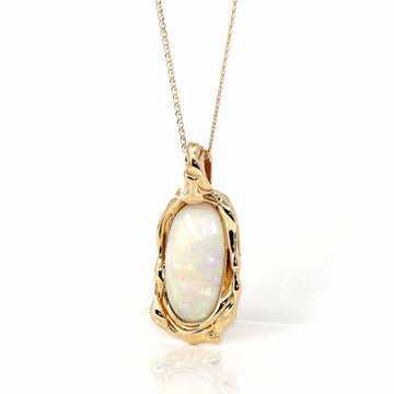 Baikalla Jewelry Gemstone Pendant Necklace Baikalla 14k Yellow Gold Freeform Australian White Opal Bezel Set Necklace