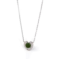 Baikalla Jewelry Silver Jade Pendant Necklace Baikalla™ Sterling Silver Real Green Nephrite Jade Love Pendant Necklace With CZ