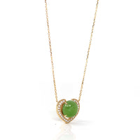 Baikalla Jewelry Gold Jade Pendant Pendant Only 14K Gold Genuine Green Apple Green Jade Love Pendant Necklace With VS1 Diamond
