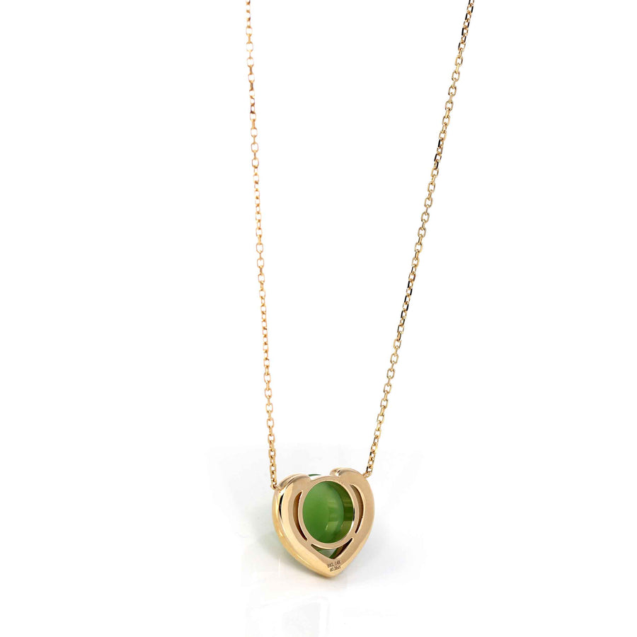 Baikalla Jewelry Gold Jade Pendant 14K Gold Genuine Green Apple Green Jade Love Pendant Necklace With VS1 Diamond