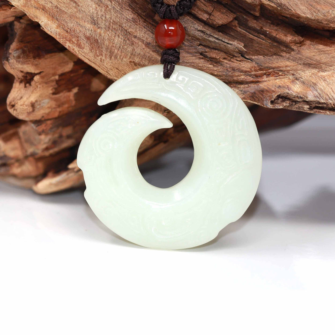 Baikalla Jewelry Jade Pendant Necklace Baikalla™ "Dragon Good Luck Pattern" Genuine HeTian White Nephrite Jade Symbol Pendant Necklace