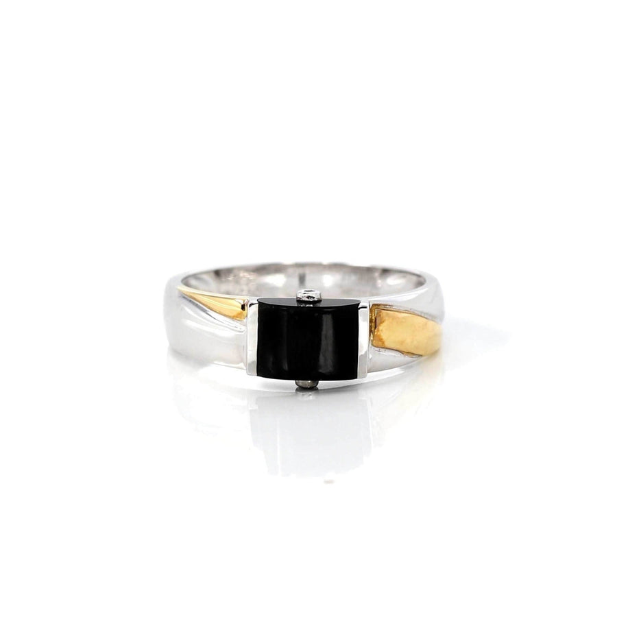 Baikalla Jewelry Gold Jadeite Jade Ring Baikalla™ "Two Tone Half Round" Genuine Burmese Black Jadeite Jade Wedding Band
