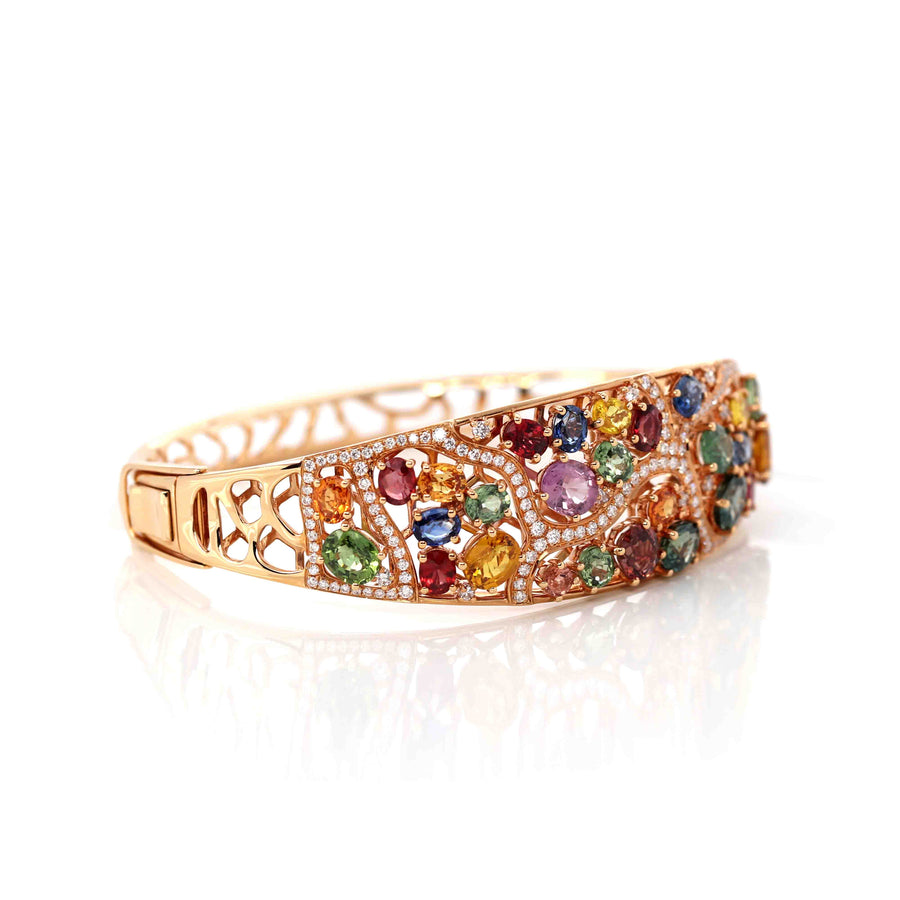 Baikalla Jewelry Gold Sapphire Bracelet Baikalla 18K Rose Gold Multi-Colors Sapphire Bangle Bracelet With 1ct Diamonds