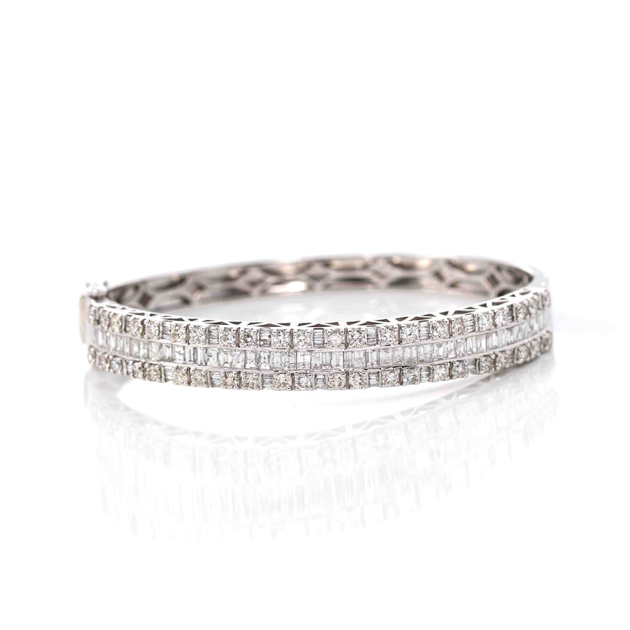 Baikalla Jewelry Gold Diamond Bangle Bracelet 10k White Gold Channel set baguette& round diamonds Oval Bangle Bracelet