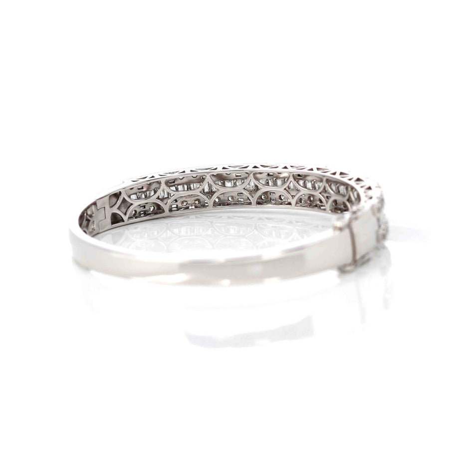 Baikalla Jewelry Gold Diamond Bangle Bracelet 10k White Gold Channel set baguette& round diamonds Oval Bangle Bracelet