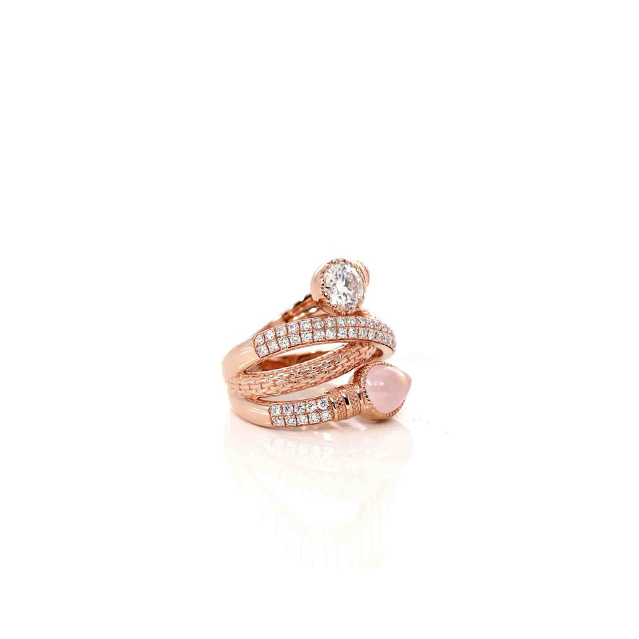 Baikalla Jewelry Sterling Silver Gemstone Ring 6 14k Rose Gold, Rose Quartz Ring With Moissanite