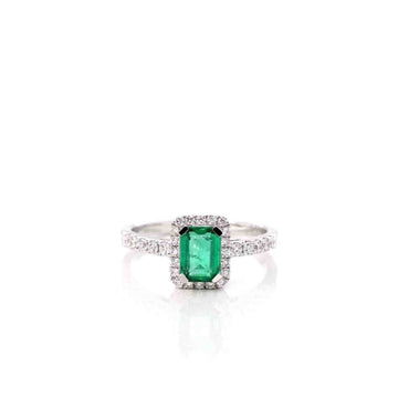 Baikalla Jewelry Gold Emerald Ring 6 18k White Gold AA Natural Emerald Ring with Diamonds