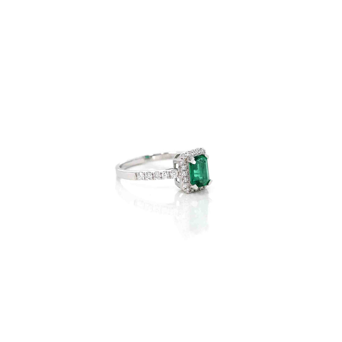 Baikalla Jewelry Gold Emerald Ring 18k White Gold AA Natural Emerald Ring with Diamonds