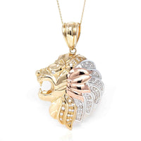 Baikalla Jewelry 14K Pure Yellow Gold Pendant Pendant Only 14K Yellow Gold Lion Head Pendant Necklace With CZ