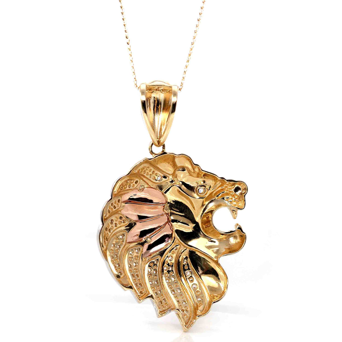 Baikalla Jewelry 14K Pure Yellow Gold Pendant 14K Yellow Gold Lion Head Pendant Necklace With CZ