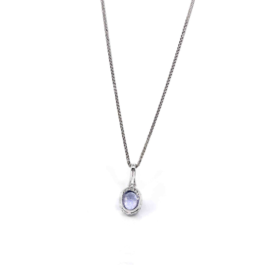 Baikalla Jewelry gemstone jewelry 14k White Gold Oval AAA Tanzanite Necklace With Diamonds