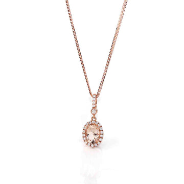 Baikalla Jewelry 14K Gold Morganite Necklace Pendant Only 14k Rose Gold Natural Champagne Morganite Pendant with Diamonds