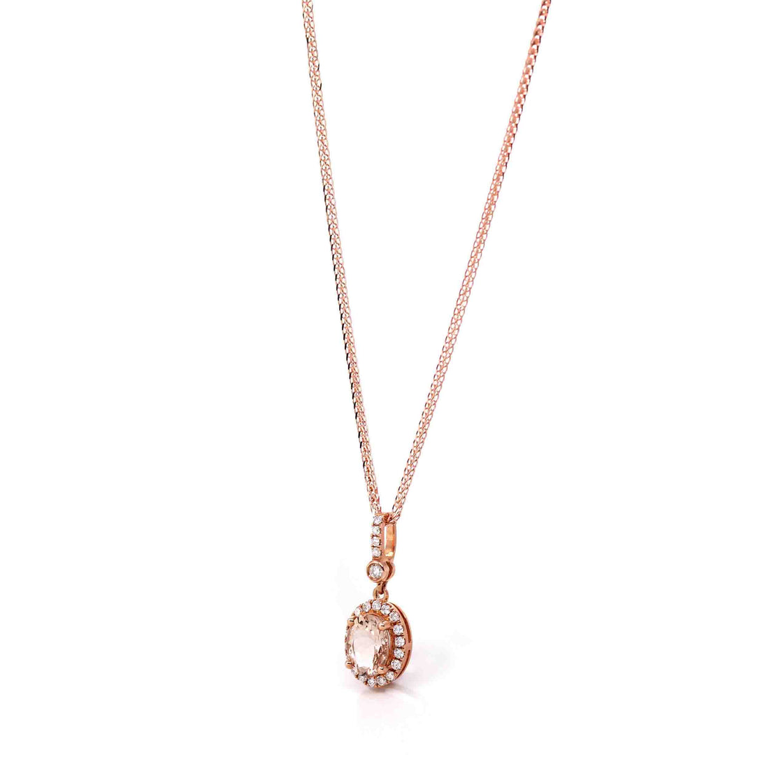 Baikalla Jewelry 14K Gold Morganite Necklace 14k Rose Gold Natural Champagne Morganite Pendant with Diamonds