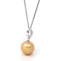 Baikalla Jewelry Gold Pearl Necklace Pendant Only 18k White Gold Round Golden Tahitian Pearl & Diamond Pendant Necklace