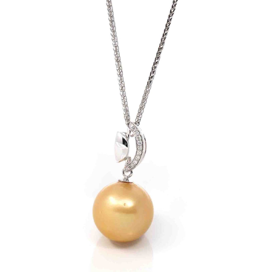 Baikalla Jewelry Gold Pearl Necklace Pendant Only 18k White Gold Round Golden Tahitian Pearl & Diamond Pendant Necklace