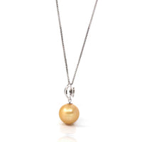 Baikalla Jewelry Gold Pearl Necklace 18k White Gold Round Golden Tahitian Pearl & Diamond Pendant Necklace