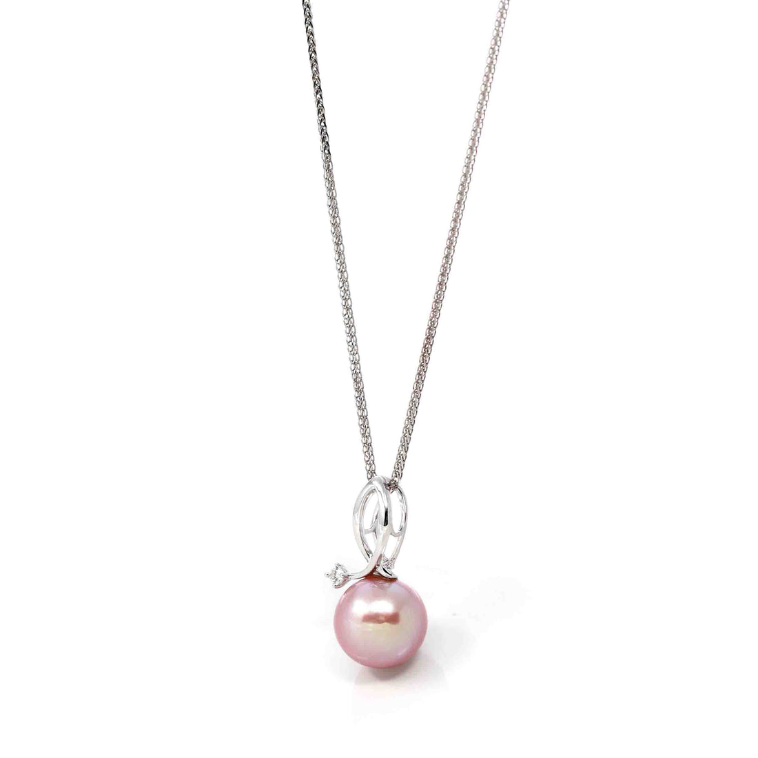 Baikalla Jewelry Gold Pearl Necklace 14k White Gold Culture Pink Pearl & Diamond Pendant Necklace