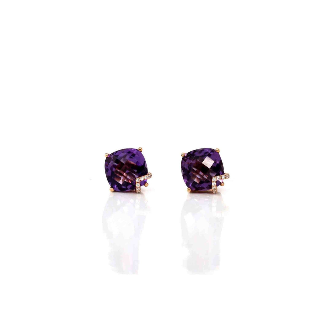 Diamond and Amethyst Earrings 14k White Gold (0.90ct) - CBE169