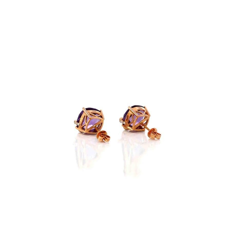 Baikalla Jewelry Gold Gemstone Earrings 18k Classic Rose Gold Natural AAA Amethyst Earrings