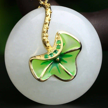 Baikalla Jewelry Jade Pendant Genuine White Nephrite Jade Necklace with Gold Plated Sterling Silver and Pink & Green CZ