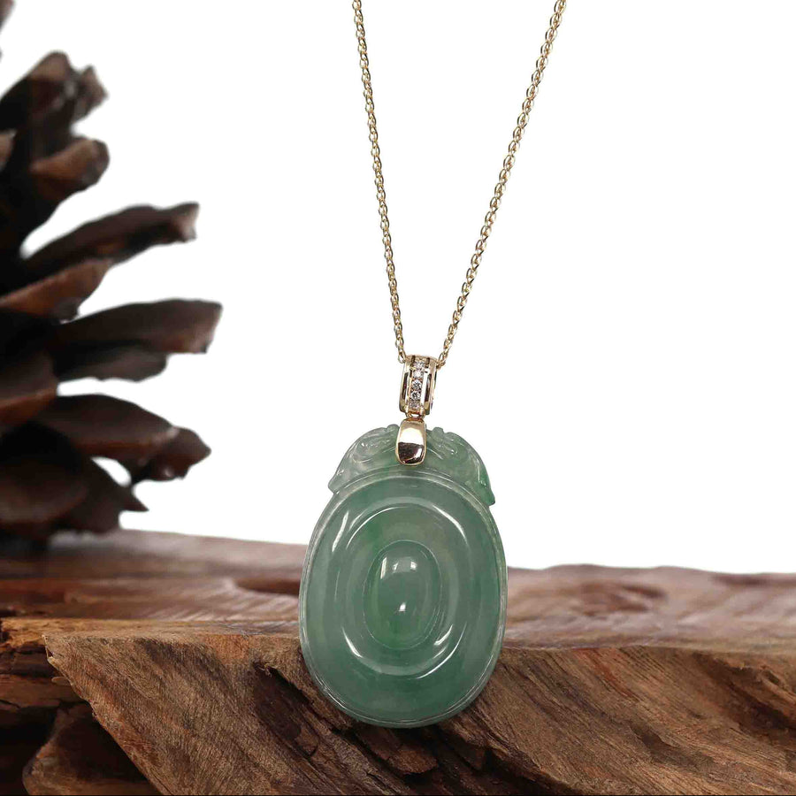 Baikalla Jewelry Jade Guanyin Pendant Necklace Genuine Green Jadeite Jade Dragon Necklace With VSI Diamond Gold Bail
