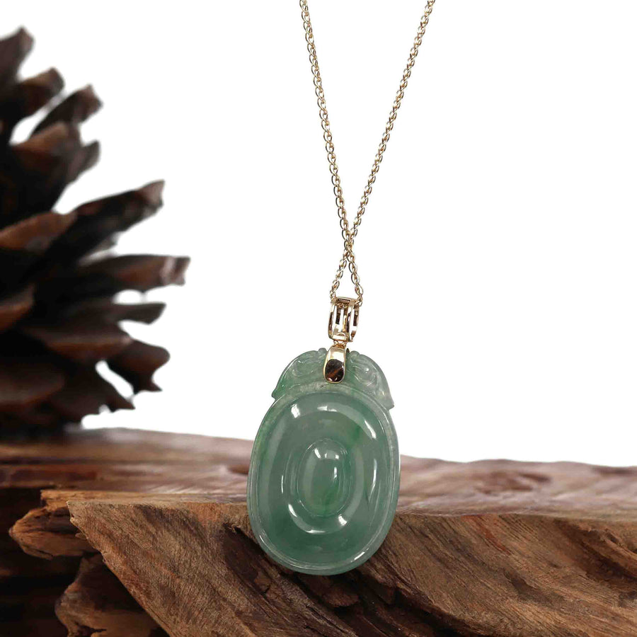 Baikalla Jewelry Jade Guanyin Pendant Necklace Genuine Green Jadeite Jade Dragon Necklace With VSI Diamond Gold Bail