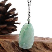 Baikalla Jewelry Jade Pendant Necklace Genuine Ice Green Jadeite Jade "Good Luck Bamboo" Pendant Necklace With Real Jadeite Bead Necklace