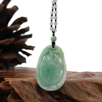 Baikalla Jewelry Jade Guanyin Pendant Necklace Genuine Green Jadeite Jade Fu Pendant Necklace With Real Ice Jadeite jade Beads Necklace