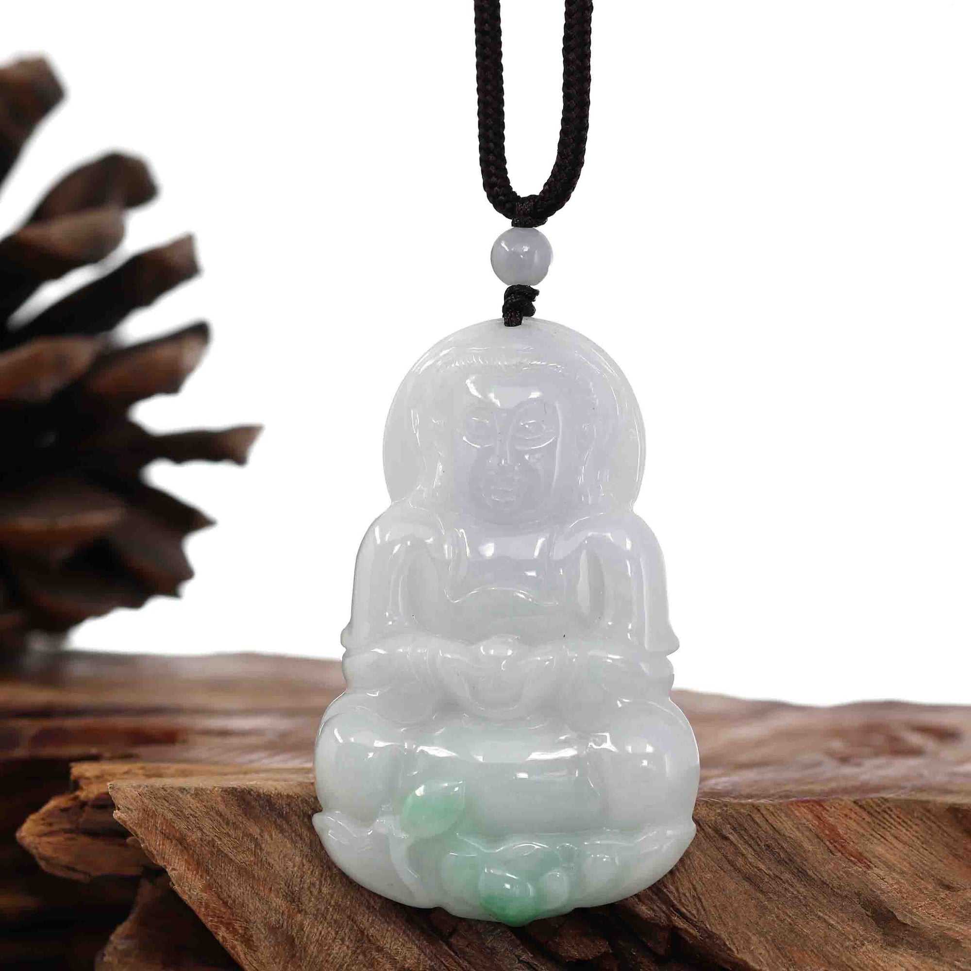 Baikalla Jewelry Jade Guanyin Pendant Necklace Baikalla "Goddess of Compassion" Genuine Burmese Jadeite Jade Guanyin Lotus Necklace
