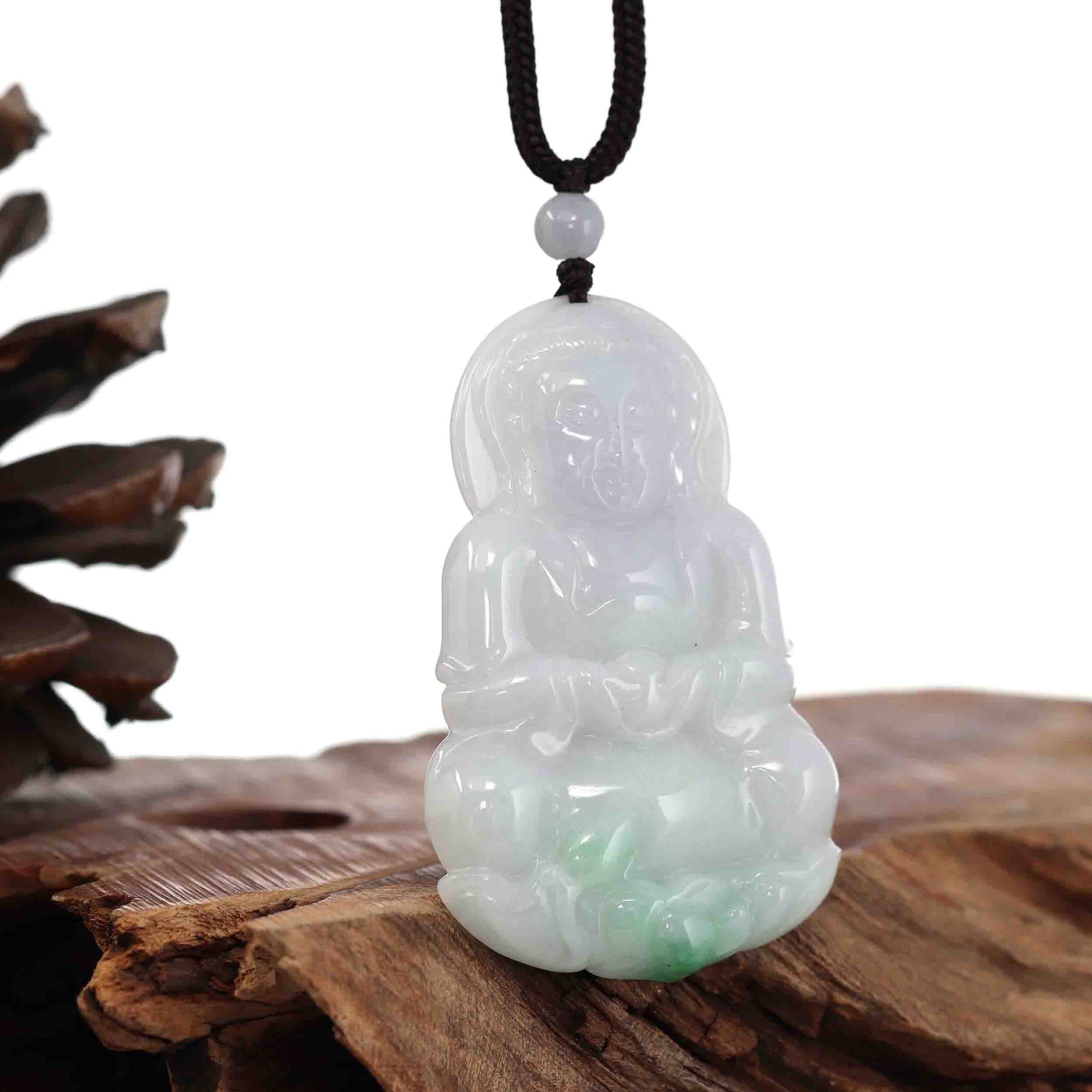 Baikalla Jewelry Jade Guanyin Pendant Necklace Baikalla "Goddess of Compassion" Genuine Burmese Jadeite Jade Guanyin Lotus Necklace