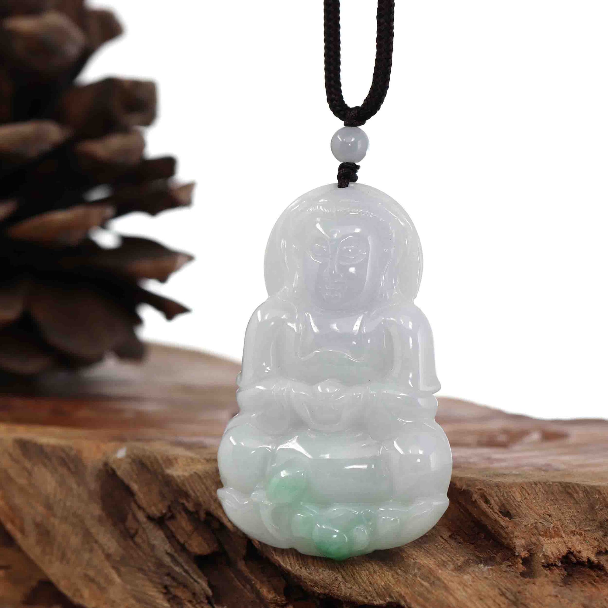 Baikalla Jewelry Jade Guanyin Pendant Necklace Baikalla "Goddess of Compassion" Genuine Burmese Jadeite Jade Guanyin Lotus Necklace