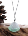 Baikalla Jewelry Jade Buddha Pendant 14k White Gold Bail "Laughing Buddha" Genuine Vibrant Lavender Green Jadeite Jade Buddha Pendant Necklace
