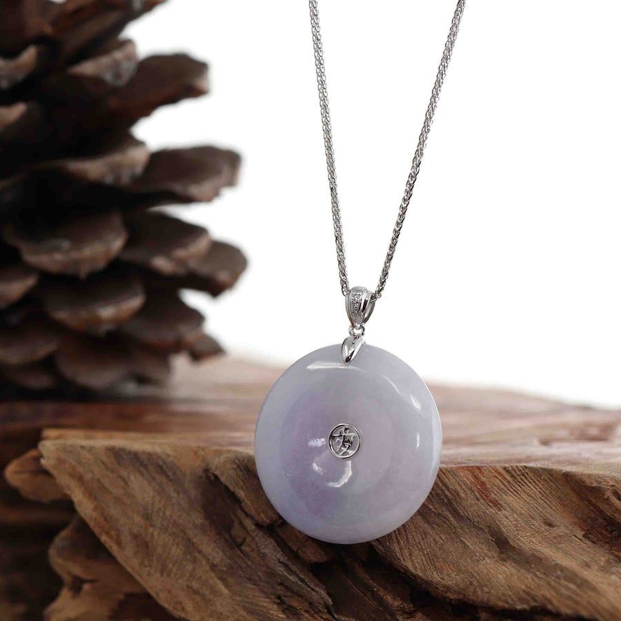 Baikalla Jewelry Gold Jadeite Jade Pendant Necklace Pendant Only 14k White Gold "Good Luck Button" Necklace Lavender Jadeite Jade Lucky KouKou Pendant Necklace with Diamond VS1 Bail