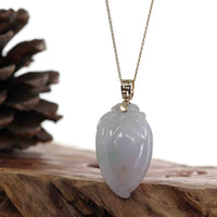 Baikalla Jewelry Jade Pendant Pendant Only Natural Ice Lavender Jadeite Jade Shou Tao ( Longevity Peach ) Necklace With 14k Yellow Gold Bail