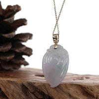 Baikalla Jewelry Jade Pendant Natural Ice Lavender Jadeite Jade Shou Tao ( Longevity Peach ) Necklace With 14k Yellow Gold Bail