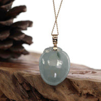 Baikalla Jewelry Jade Pendant Natural Icy Jadeite Jade Shou Tao ( longevity Peach ) Necklace With 14k Yellow Gold Bail
