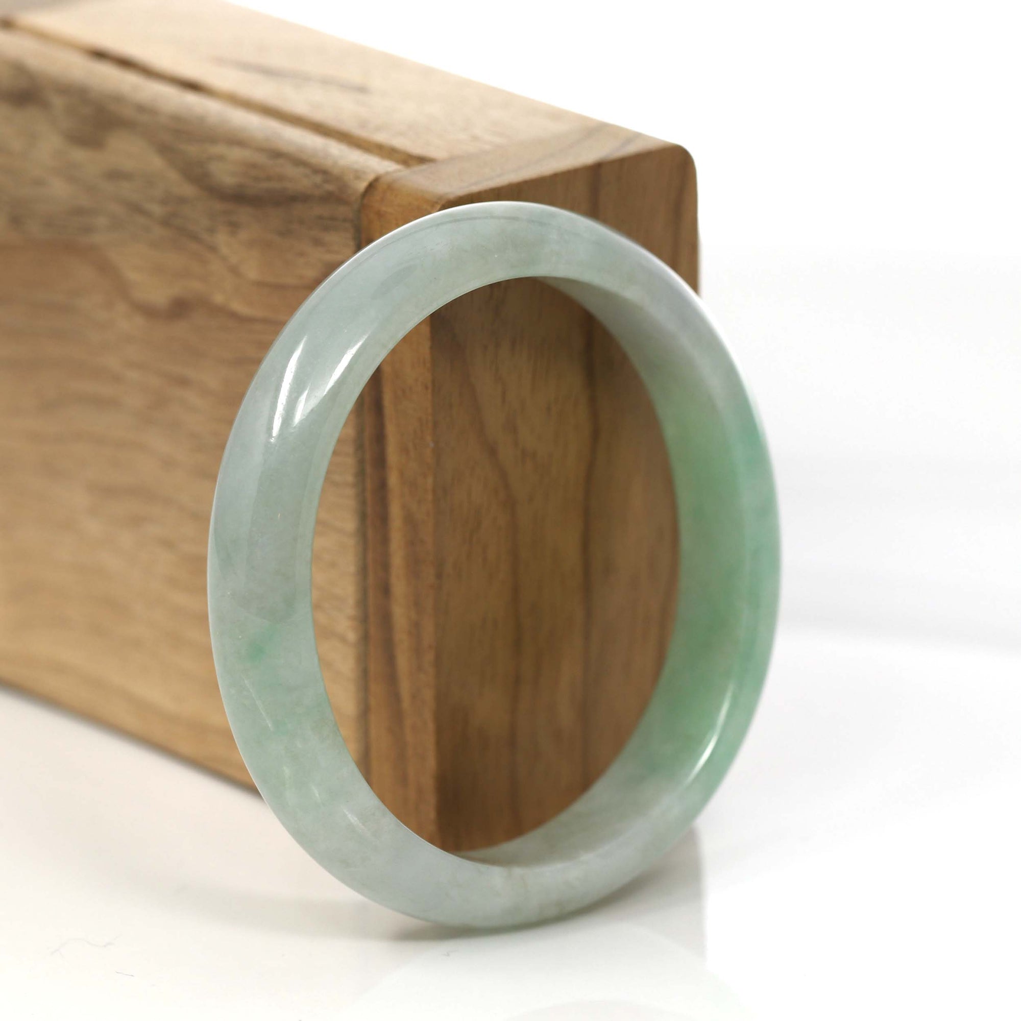 Baikalla Jewelry Jadeite Jade Bangle Bracelet Genuine Burmese Blue- Green Jadeite Jade Oval Bangle (55.58 mm) #357