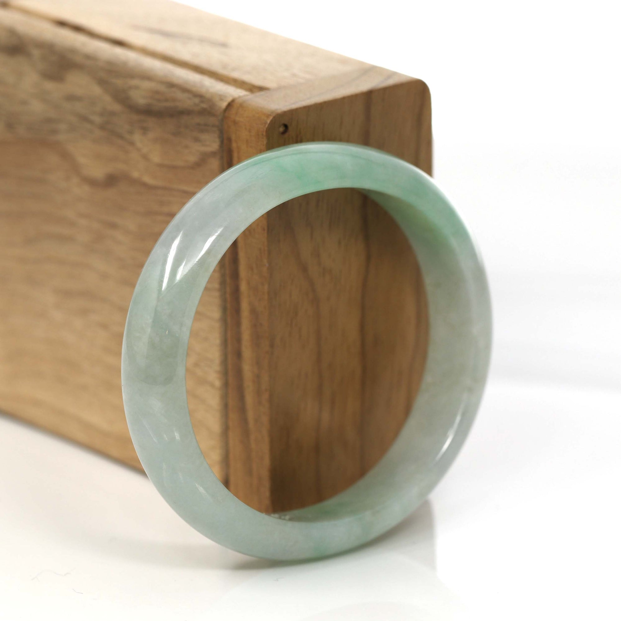 Baikalla Jewelry Jadeite Jade Bangle Bracelet Genuine Burmese Blue- Green Jadeite Jade Oval Bangle (55.58 mm) #357