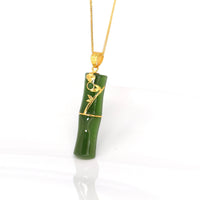 Baikalla Jewelry Gold Jade Necklace 24k Yellow Gold Genuine Nephrite Apple Green Jade Bamboo Pendant Necklace