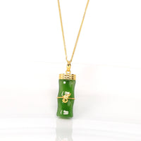 Baikalla Jewelry Gold Jade Necklace 24k Yellow Gold Genuine Nephrite Green Jade Bamboo Pendant Necklace