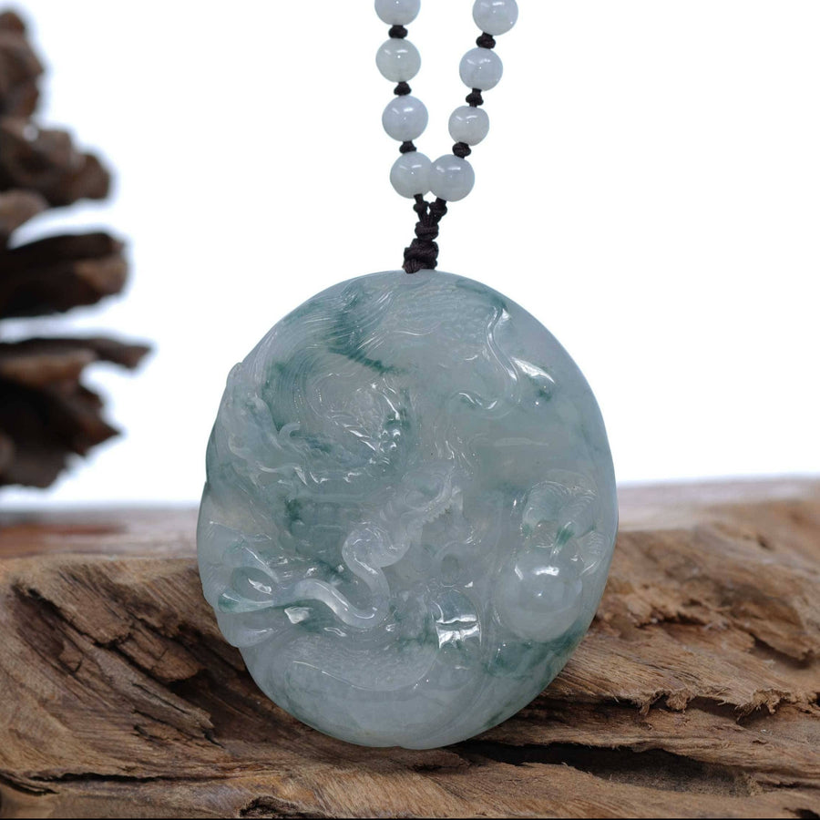 Baikalla Jewelry Jade Carving Necklace Baikalla™ "Soring Dragon" Natural Jadeite Jade Blue Green Pendant Necklace For Men, Collectibles.