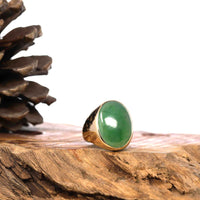 Baikalla Jewelry Gold Jadeite Jade Ring Baikalla "Classic Oval Signet" 14k Genuine Forest Green Old mine Jadeite Jade Men's Ring