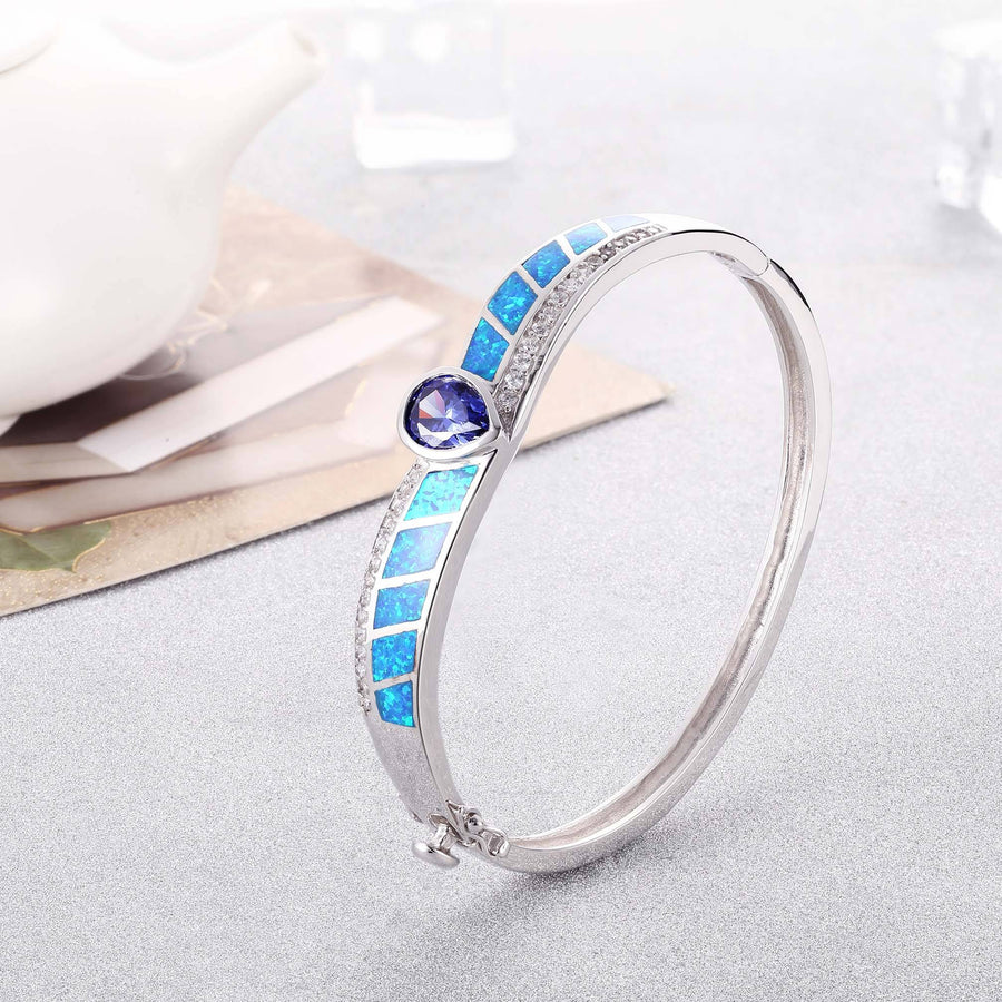 Baikalla Jewelry Silver Gemstone Bracelet Sterling Silver Lab-Created Blue Opal Bracelet with Pear Lab-Created Blue Tanzanite, Blue Opal Bracelet, Opal Jewelry For Love, Birthstones