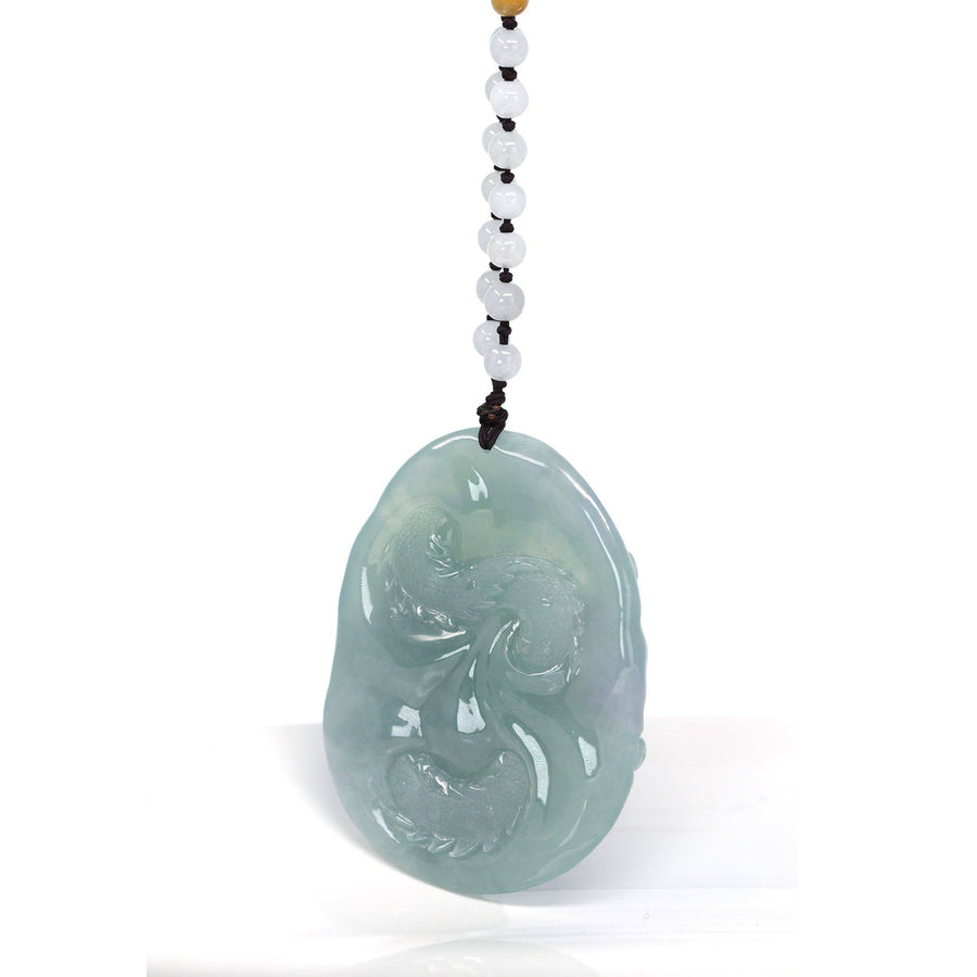 Baikalla Jewelry Jade Carving Necklace Baikalla™ "Soring Dragon" Natural Jadeite Jade Blue Green Pendant Necklace For Men, Collectibles.